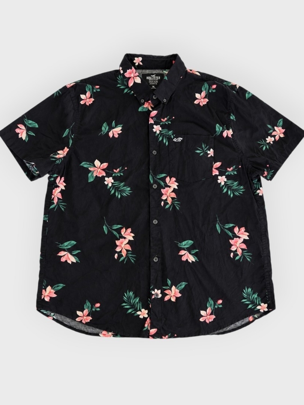 Hollister Epic Flex XL Black Floral Button-Up Shirt Menβs